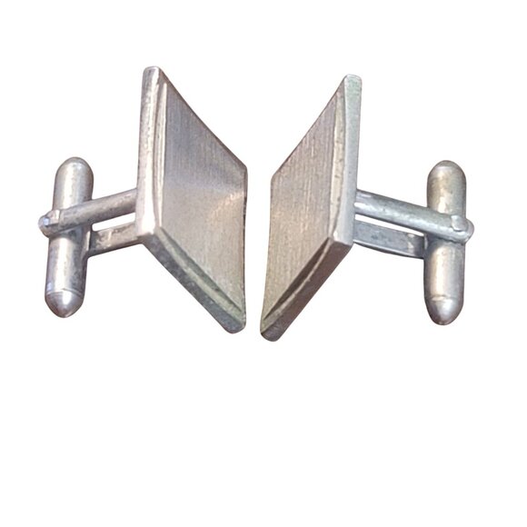 Vintage Swank Brushed Silver-Tone Square Cufflinks 1960's - Picture 4 of 6